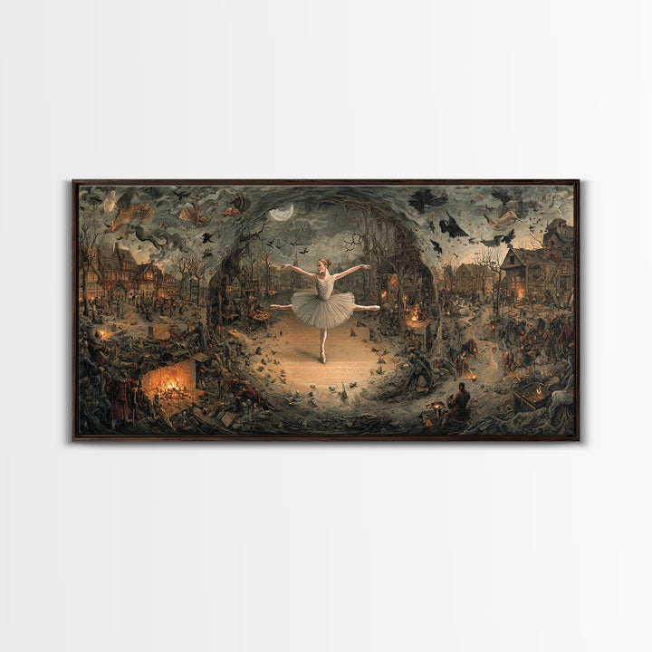 The Phantom Ballerina, Northern Renaissance Horror, Wide Panoramic Art, Dark Fantasy Wall Art, Canvas Print, Halloween Wall Art