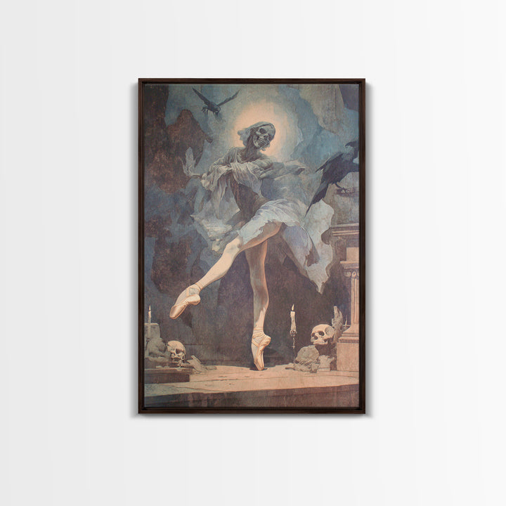 The Phantom Ballerina, Dark Renaissance Art, Vertical Wall Art, Dark Halloween Decor, Framed Canvas Print, Halloween Wall Art