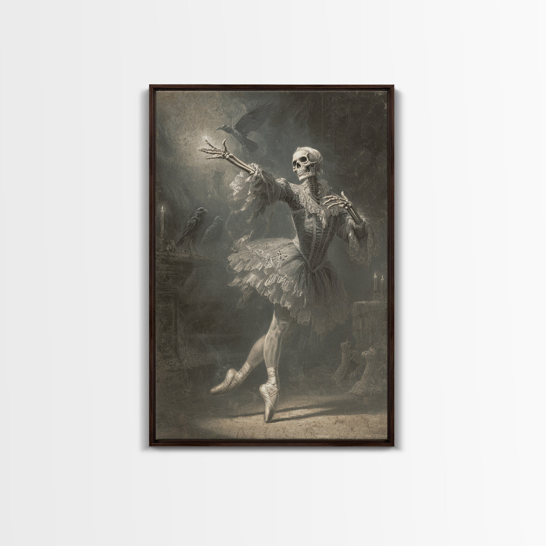 The Phantom Ballerina, Danse Macabre Art, Vertical Wall Art, Gothic Horror Wall Art, Framed Canvas Print