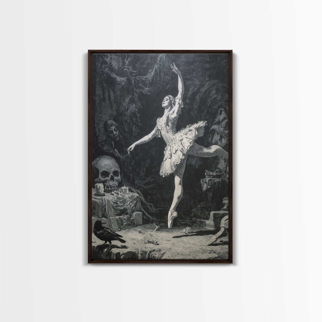 The Phantom Ballerina, Dark Romantic Horror Art, Vertical Wall Art, Dark Fantasy Wall Art, Framed Canvas Print, Halloween Wall Art