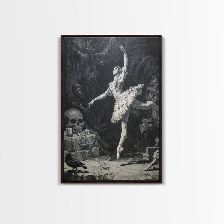 The Phantom Ballerina, Dark Romantic Horror Art, Vertical Wall Art, Dark Fantasy Wall Art, Framed Canvas Print, Halloween Wall Art