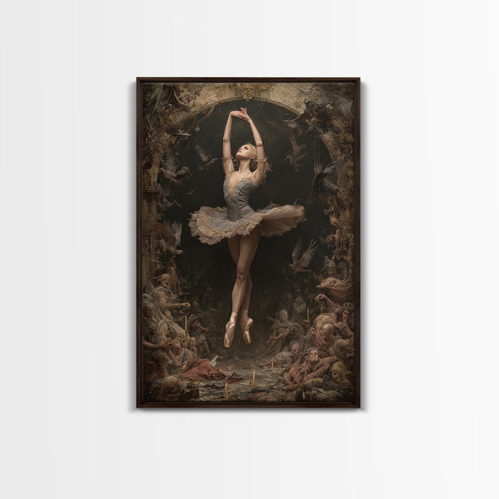 The Phantom Ballerina, Gothic Nightmare Art, Vertical Wall Art, Dark Fantasy Wall Art, Framed Canvas Print, Halloween Wall Art