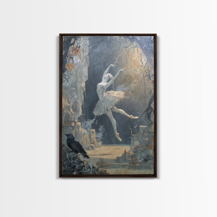 The Phantom Ballerina, Decadent Gothic Art, Vertical Wall Art, Dark Halloween Decor, Framed Canvas Print, Halloween Wall Art
