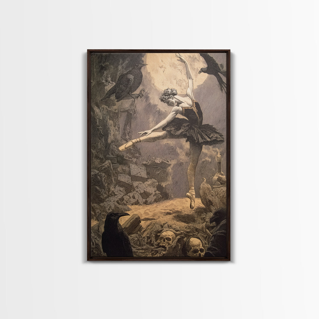 The Phantom Ballerina, Symbolist Etching Art, Vertical Wall Art, Dark Fantasy Wall Art, Framed Canvas Print, Halloween Wall Art