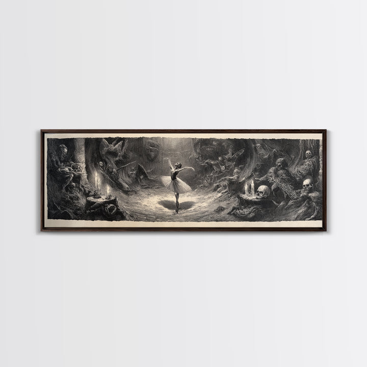 The Phantom Ballerina, Expressionist Nightmare Art, Extra Wide Wall Art, Dark Fantasy Wall Art, Framed Canvas Print, Halloween Wall Art
