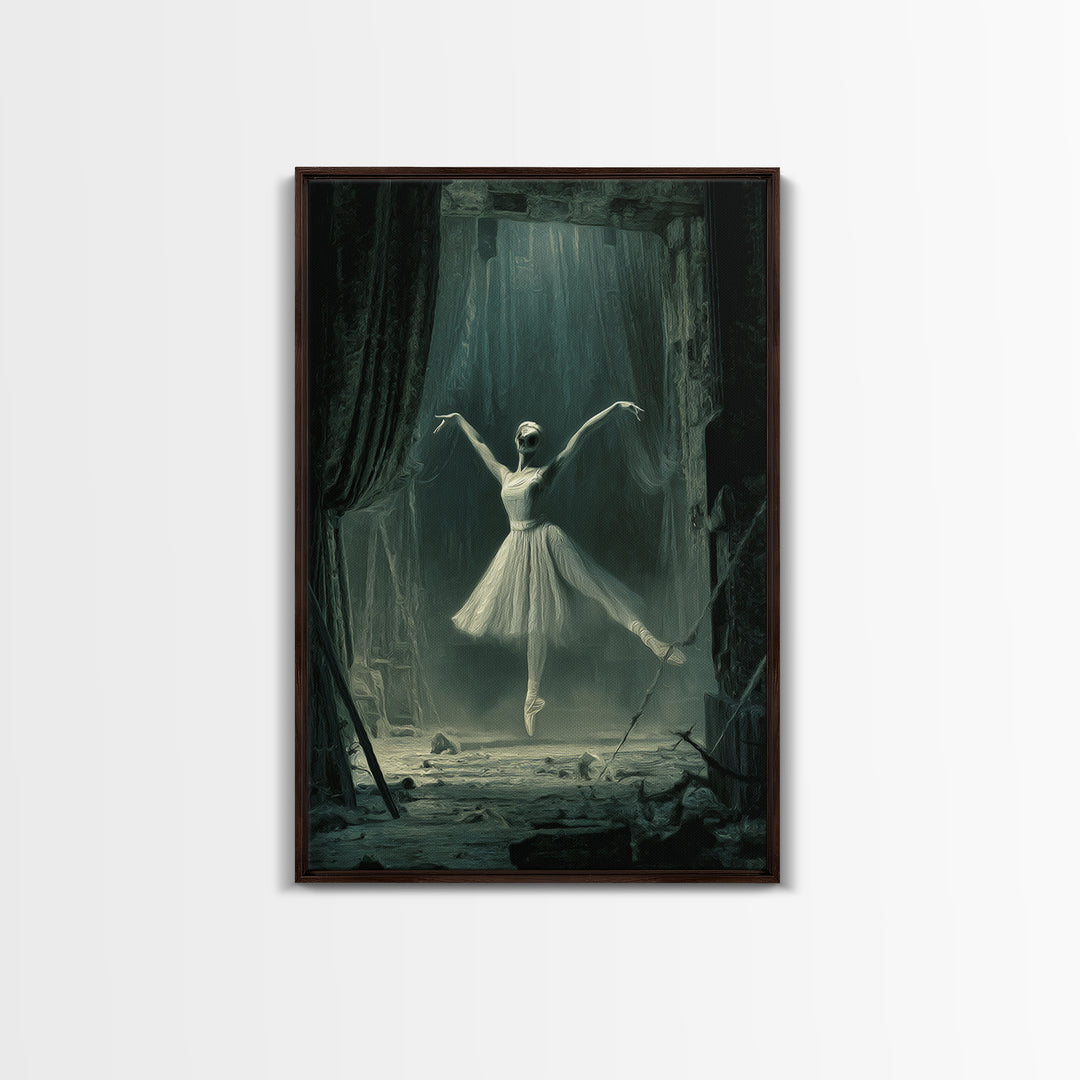 The Phantom Ballerina, Expressionist Gothic Art, Vertical Wall Art, Gothic Horror Wall Art, Framed Canvas Print, Halloween Wall Art