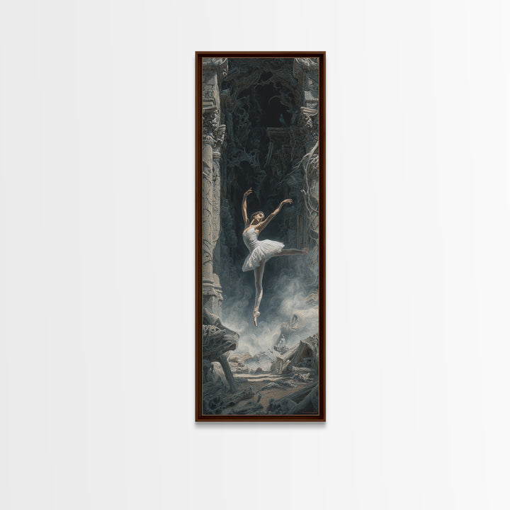 The Phantom Ballerina, Surreal Apocalyptic Art, Tall Narrow Wall Art, Gothic Horror Wall Art, Framed Canvas Print