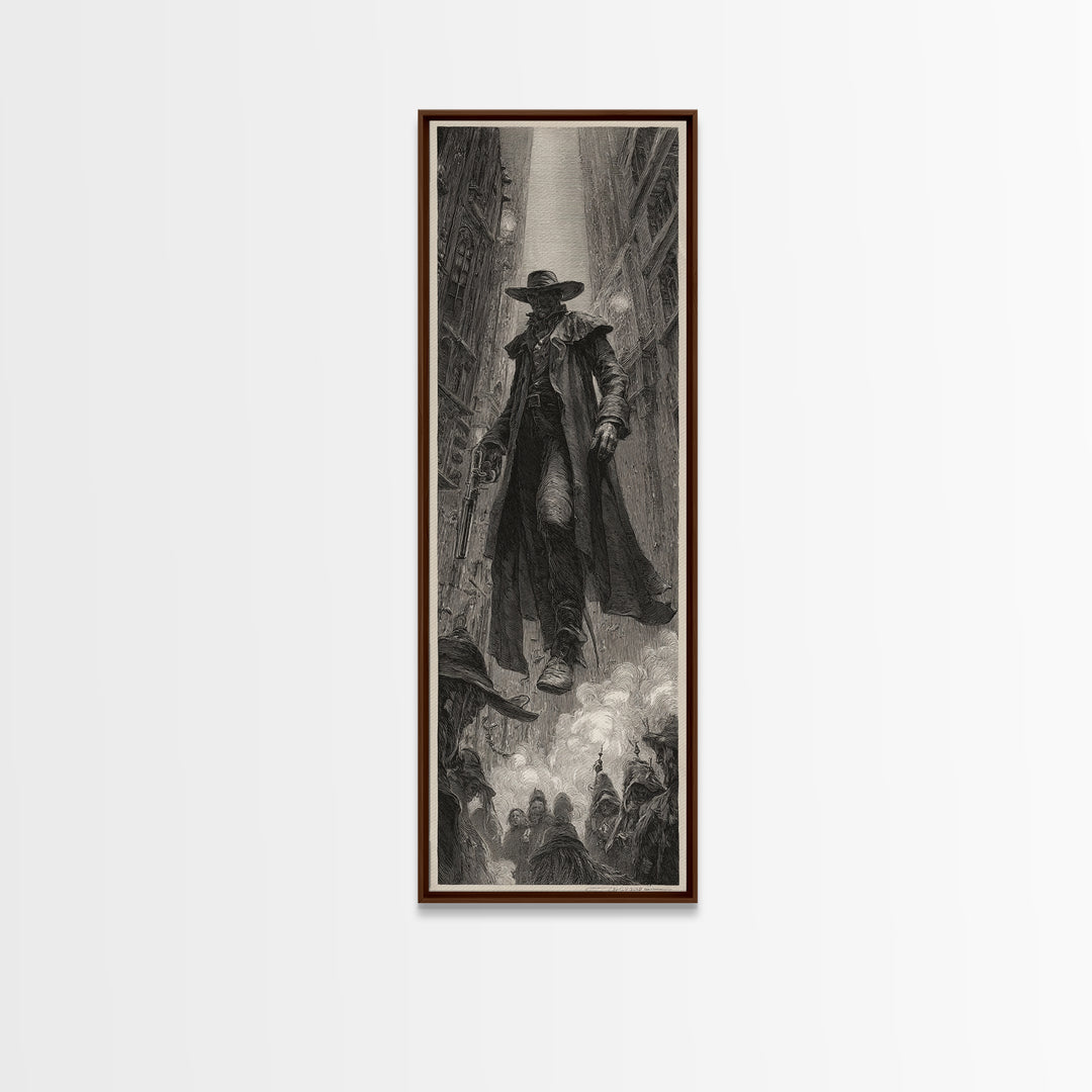 The Ghost Of The Witch Hunter, Gothic Engraving Art, Tall Narrow Wall Art, Dark Fantasy Wall Art, Canvas Print, Halloween Wall Art
