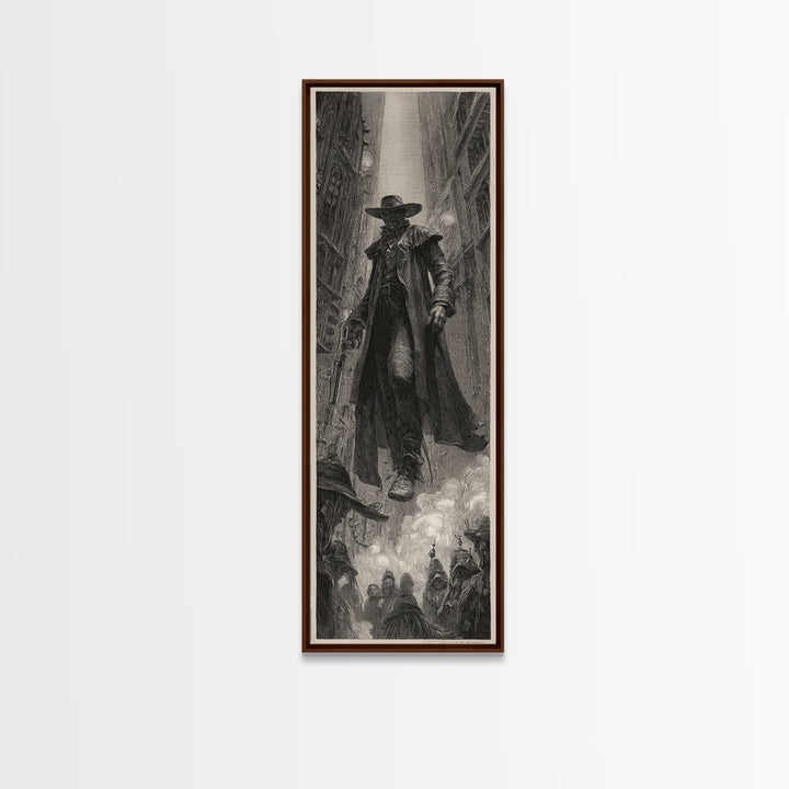 The Ghost Of The Witch Hunter, Gothic Engraving Art, Tall Narrow Wall Art, Dark Fantasy Wall Art, Canvas Print, Halloween Wall Art