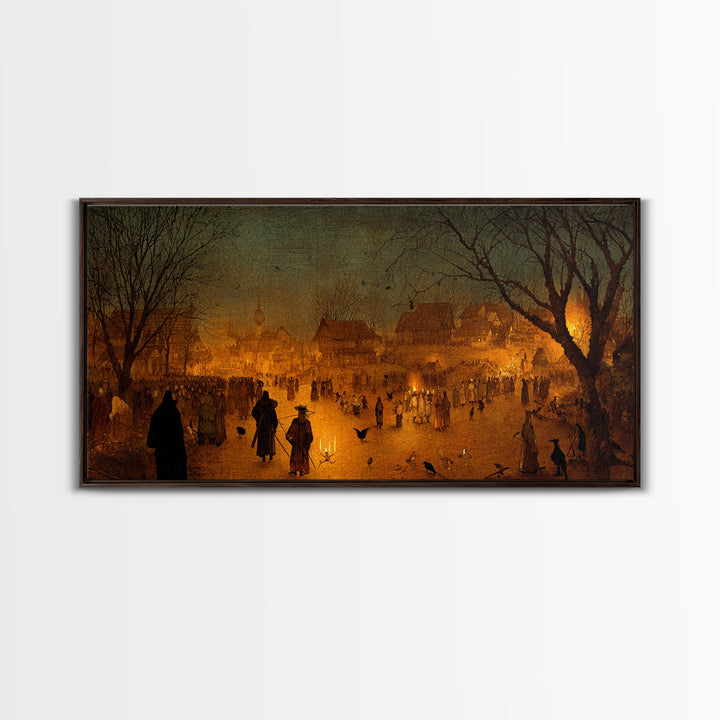 The Ghost Of The Witch Hunter, Northern Renaissance Horror, Wide Panoramic Art, Dark Fantasy Wall Art, Framed Canvas Print