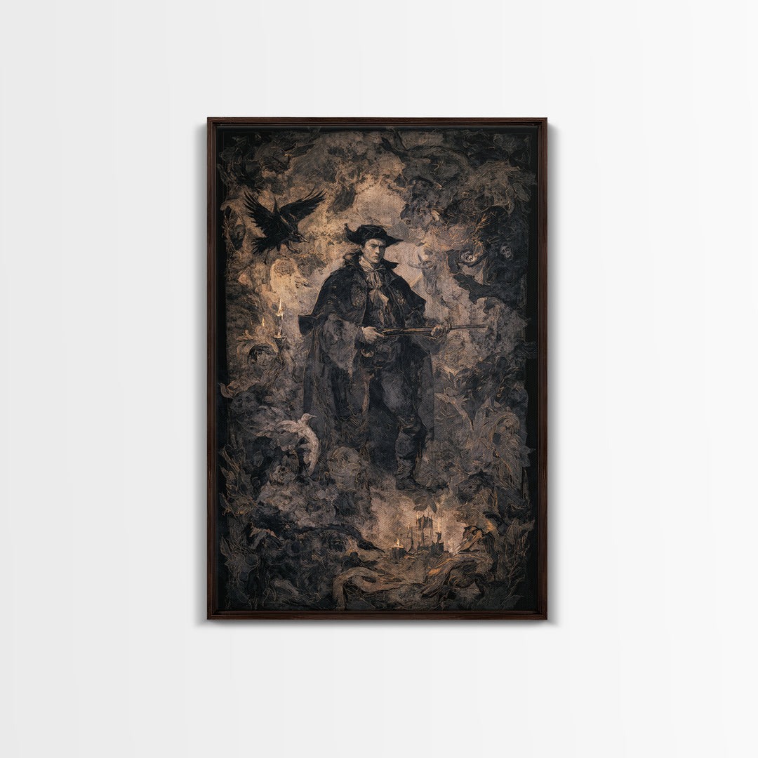 The Ghost Of The Witch Hunter, Dark Romantic Horror Art, Vertical Wall Art, Gothic Horror Wall Art, Canvas Print, Halloween Wall Art