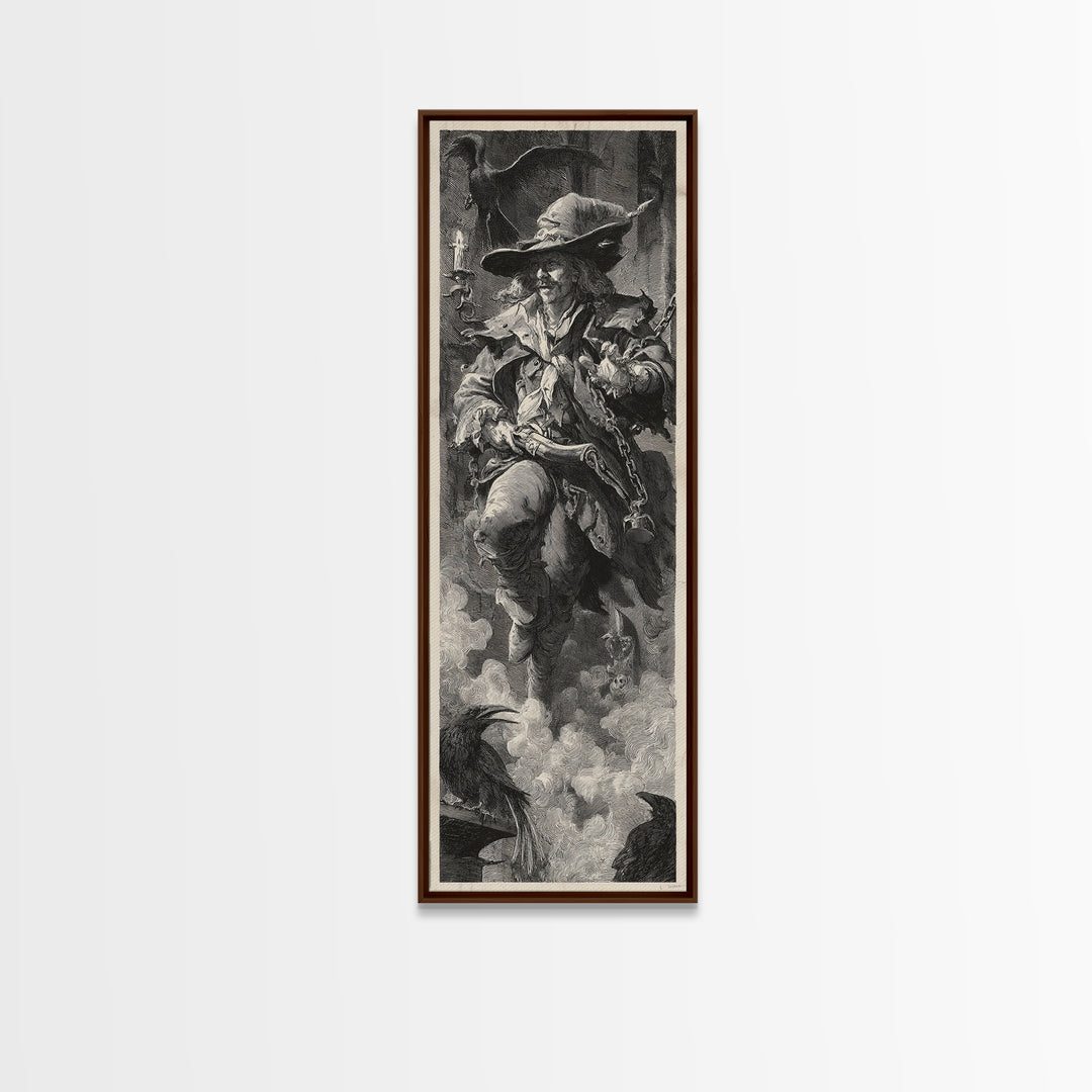 The Ghost Of The Witch Hunter, Architectural Etching Art, Tall Narrow Wall Art, Macabre Wall Art, Canvas Print