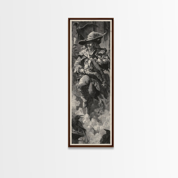 The Ghost Of The Witch Hunter, Architectural Etching Art, Tall Narrow Wall Art, Macabre Wall Art, Canvas Print