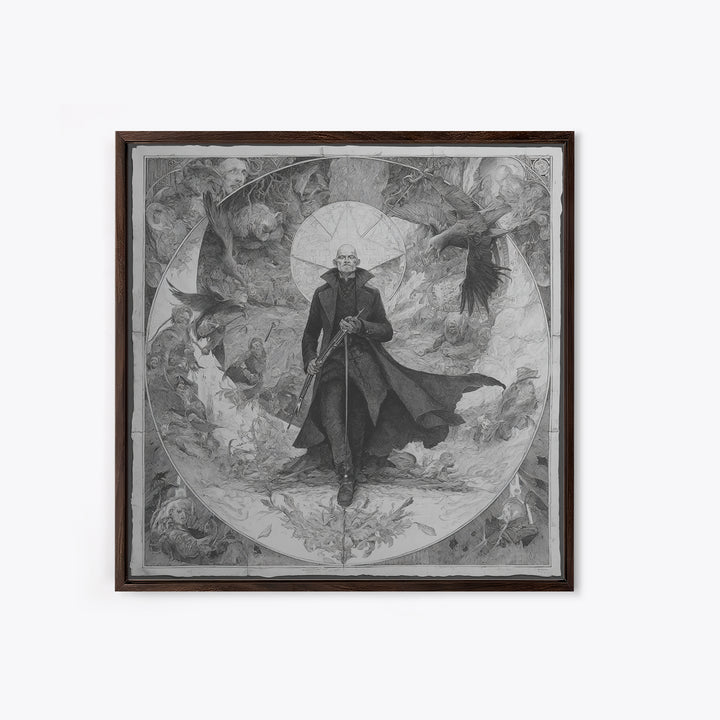 The Ghost Of The Witch Hunter, Symbolist Etching Art, Square Wall Art, Macabre Wall Art, Canvas Print, Halloween Wall Art