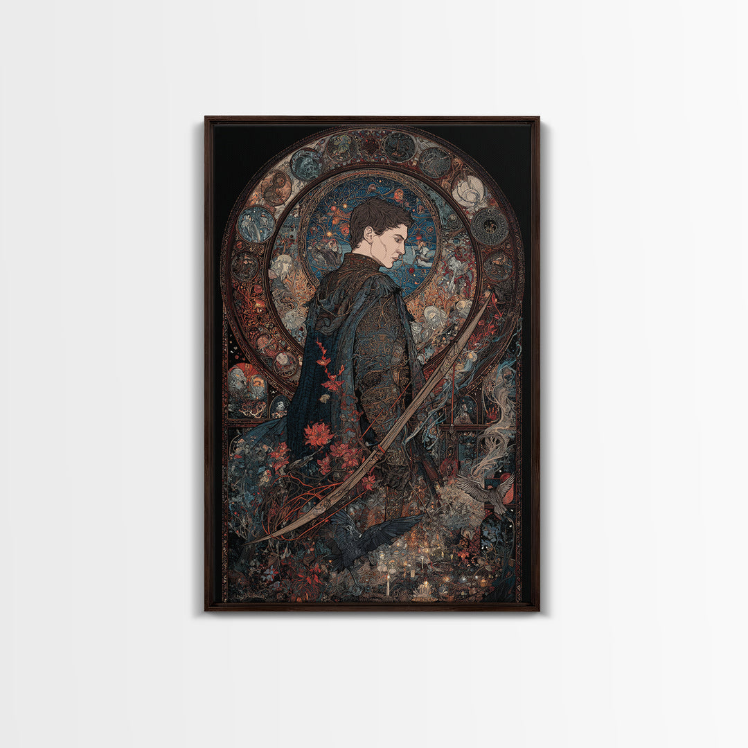 The Ghost Of The Witch Hunter, Stained Glass Gothic Art, Vertical Wall Art, Dark Fantasy Wall Art, Canvas Print, Halloween Wall Art
