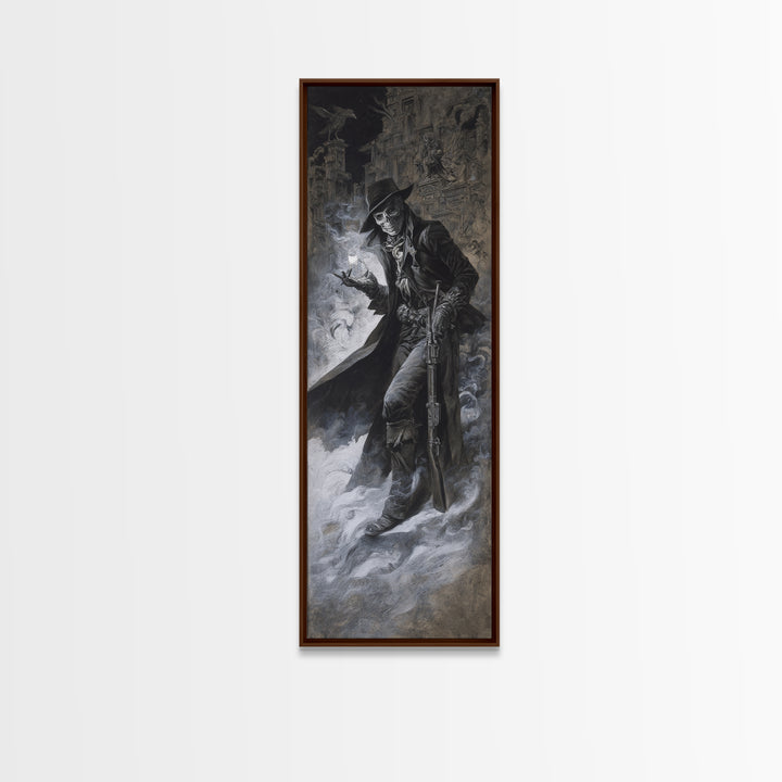 The Ghost Of The Witch Hunter, Surreal Apocalyptic Art, Tall Narrow Wall Art, Macabre Wall Art, Canvas Print, Halloween Wall Art