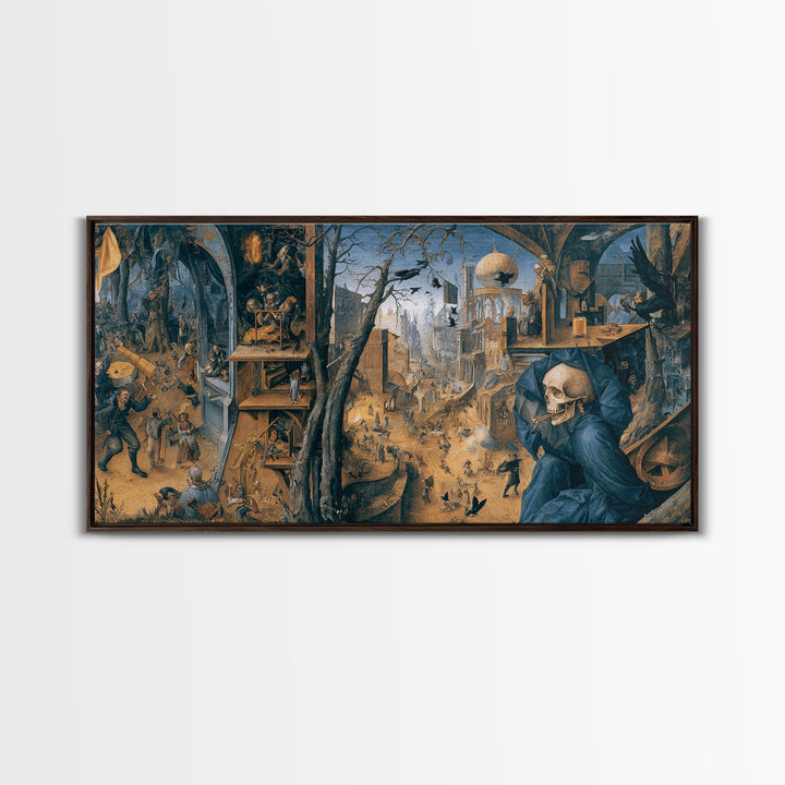 The Skull Astronomer, Northern Renaissance Horror, Wide Panoramic Art, Dark Fantasy Wall Art, Framed Canvas Print
