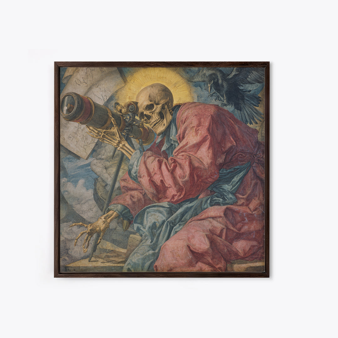 The Skull Astronomer, Dark Renaissance Art, Square Wall Art, Gothic Horror Wall Art, Canvas Print, Halloween Wall Art