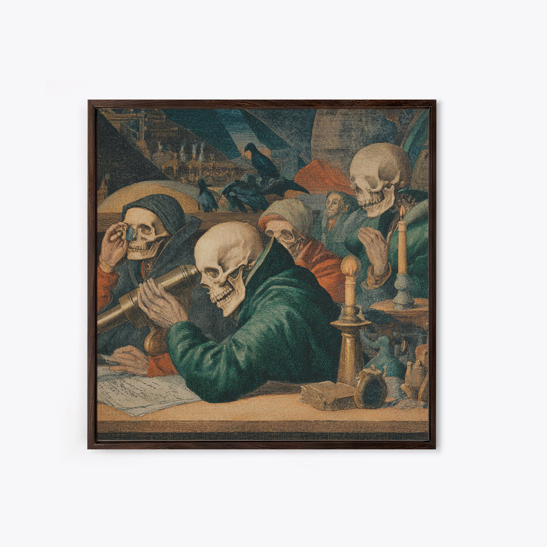 The Skull Astronomer, Danse Macabre Art, Square Wall Art, Dark Fantasy Wall Art, Canvas Print, Halloween Wall Art