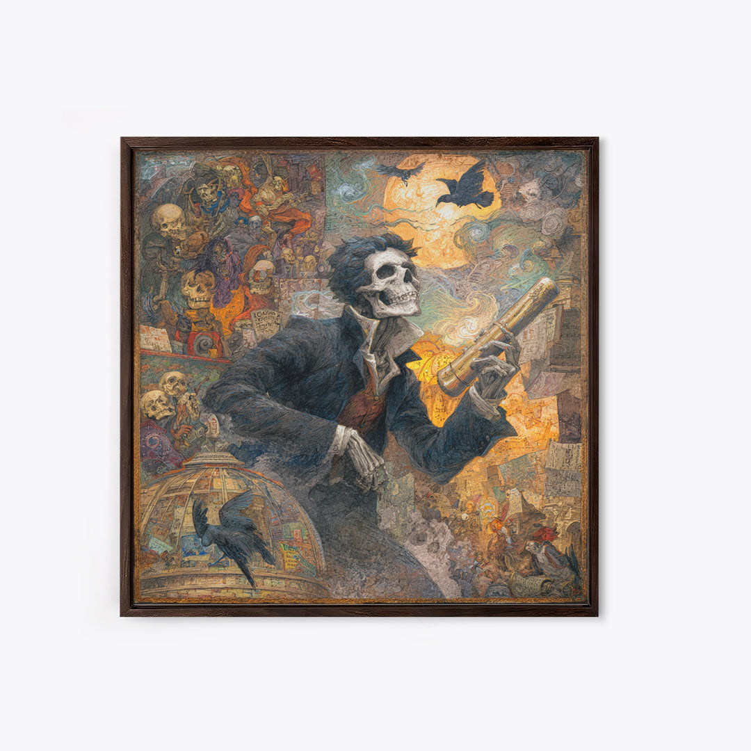 The Skull Astronomer, Grotesque Carnival Art, Square Wall Art, Dark Fantasy Wall Art, Canvas Print, Halloween Wall Art