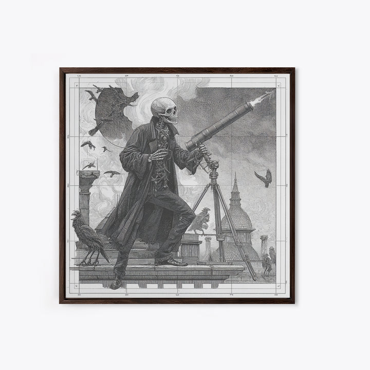 The Skull Astronomer, Victorian Macabre Art, Square Wall Art, Macabre Wall Art, Framed Canvas Print, Halloween Wall Art