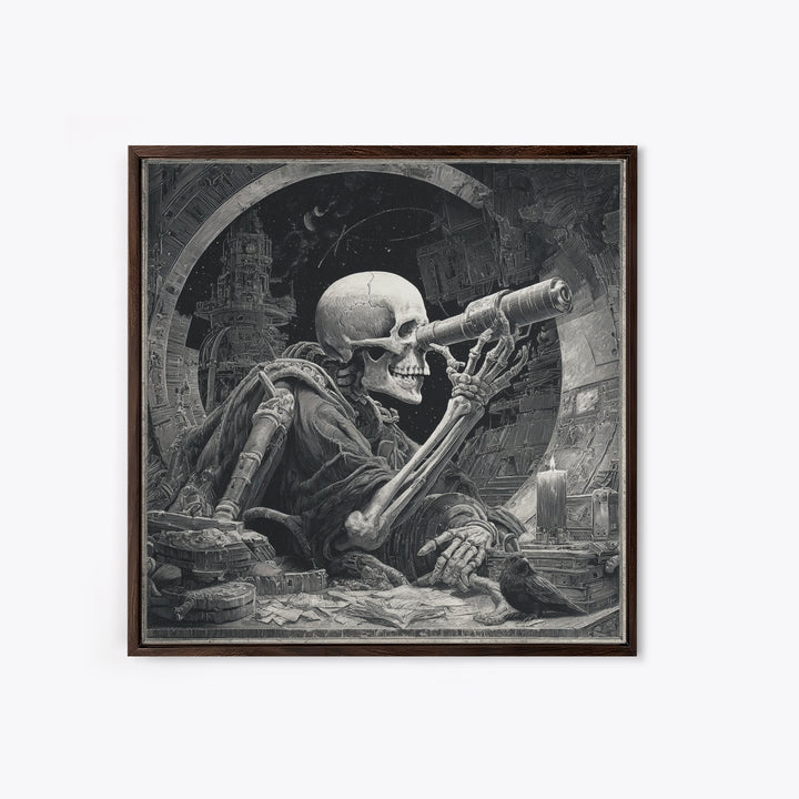The Skull Astronomer, Biomechanical Horror Art, Square Wall Art, Dark Halloween Decor, Canvas Print, Halloween Wall Art