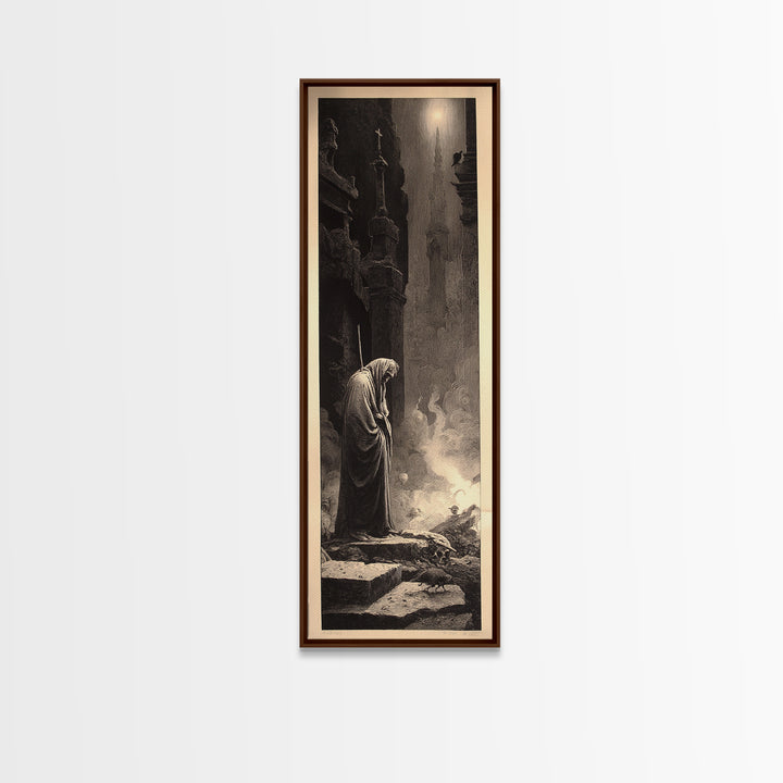 The Cemetery Beekeeper, Gothic Engraving Art, Tall Narrow Wall Art, Dark Fantasy Wall Art, Framed Canvas Print, Halloween Wall Art