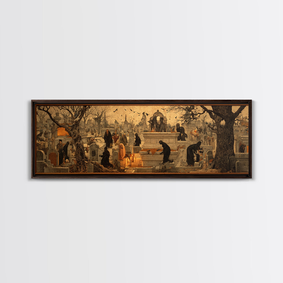 The Cemetery Beekeeper, Medieval Grotesque Art, Extra Wide Wall Art, Gothic Horror Wall Art, Framed Canvas Print, Halloween Wall Art