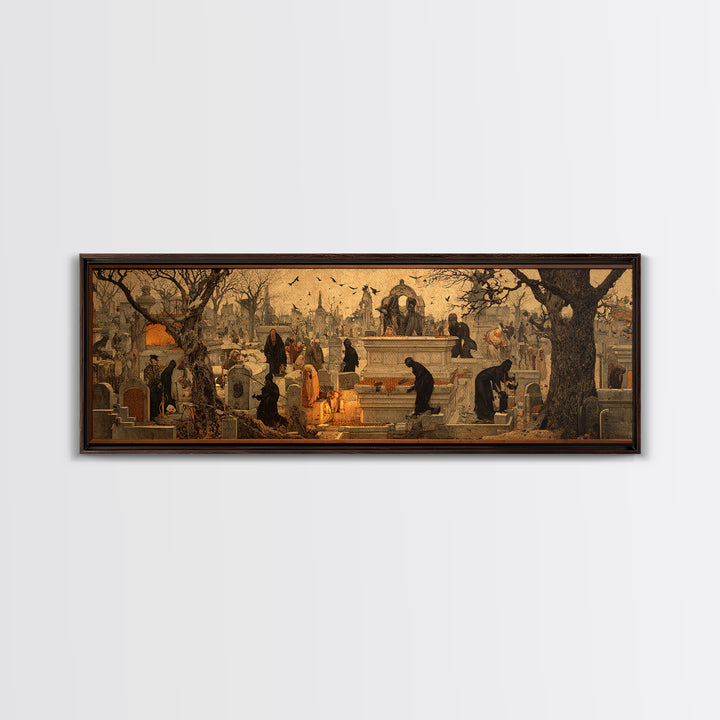 The Cemetery Beekeeper, Medieval Grotesque Art, Extra Wide Wall Art, Gothic Horror Wall Art, Framed Canvas Print, Halloween Wall Art