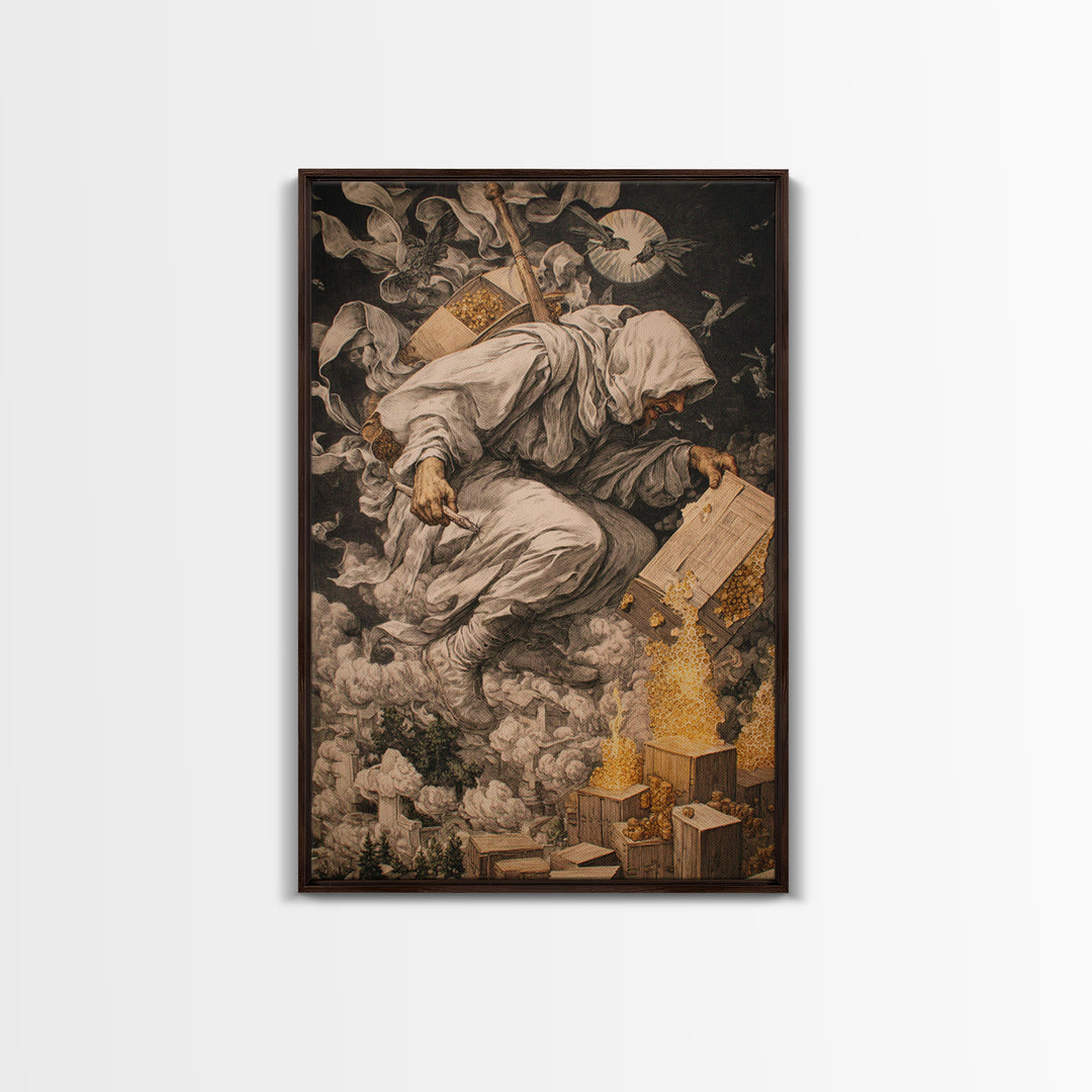 The Cemetery Beekeeper, Dark Renaissance Art, Vertical Wall Art, Macabre Wall Art, Canvas Print, Halloween Wall Art
