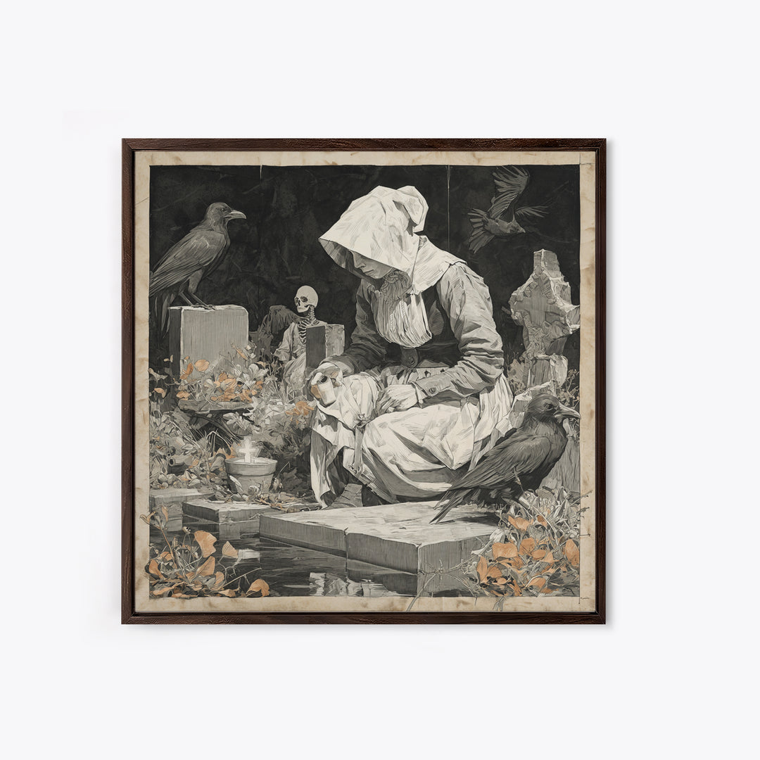 The Cemetery Beekeeper, Danse Macabre Art, Square Wall Art, Dark Fantasy Wall Art, Framed Canvas Print, Horror Wall Art