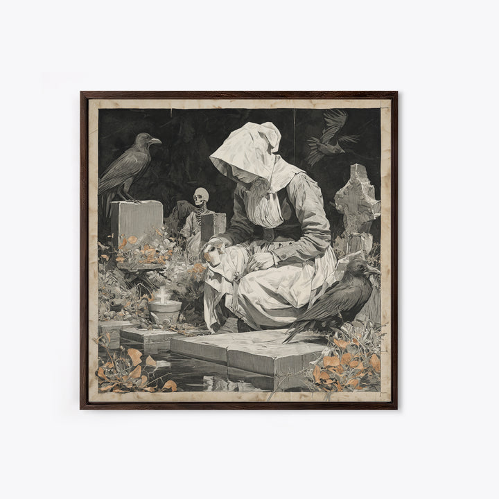 The Cemetery Beekeeper, Danse Macabre Art, Square Wall Art, Dark Fantasy Wall Art, Framed Canvas Print, Horror Wall Art