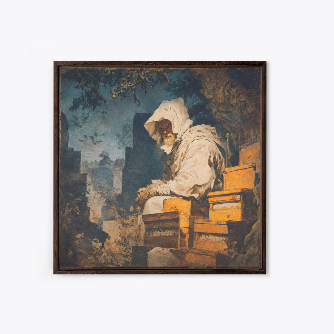 The Cemetery Beekeeper, Baroque Witchcraft Art, Square Wall Art, Macabre Wall Art, Framed Canvas Print, Halloween Wall Art