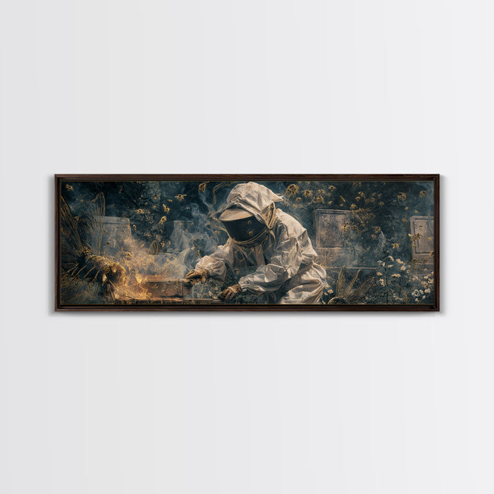 The Cemetery Beekeeper, Visionary Gothic Art, Extra Wide Wall Art, Dark Halloween Decor, Canvas Print, Halloween Wall Art
