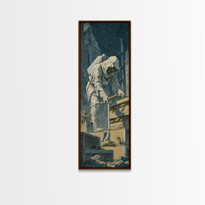 The Cemetery Beekeeper, Architectural Etching Art, Tall Narrow Wall Art, Gothic Horror Wall Art, Canvas Print