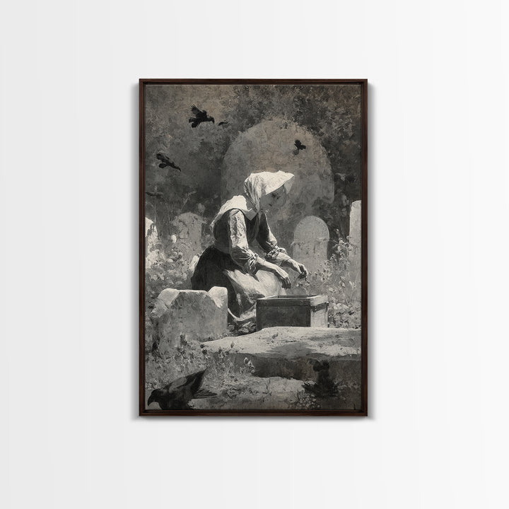 The Cemetery Beekeeper, Symbolist Dream Art, Vertical Wall Art, Macabre Wall Art, Framed Canvas Print, Halloween Wall Art
