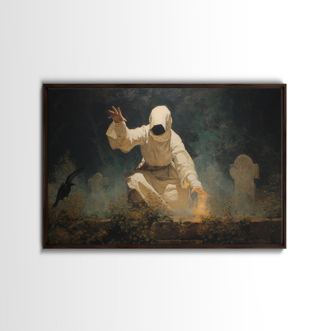 The Cemetery Beekeeper, Symbolist Gothic Landscape, Landscape Wall Art, Dark Fantasy Wall Art, Framed Canvas Print, Halloween Wall Art