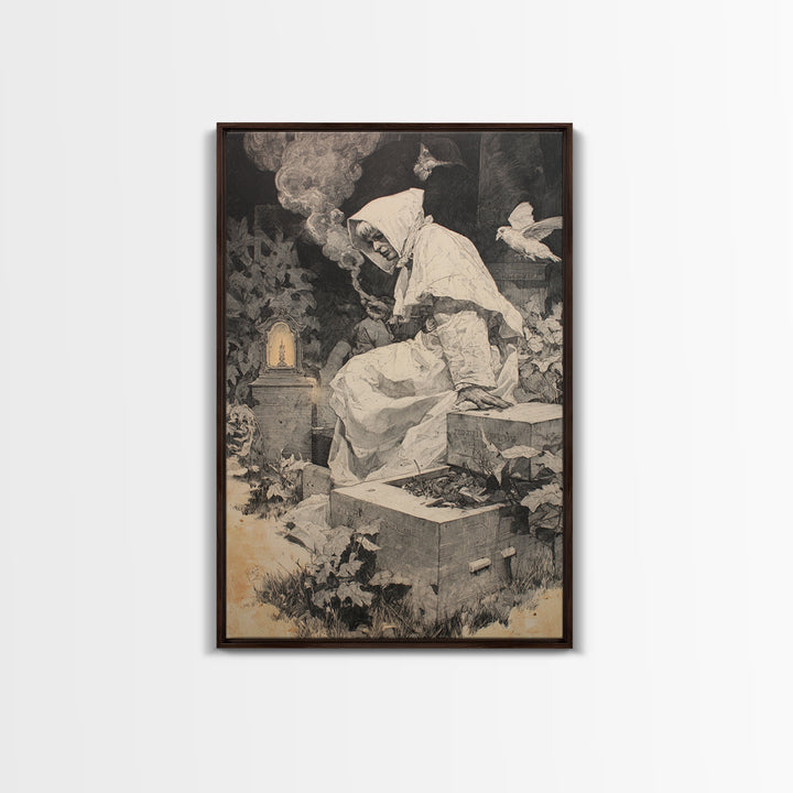 The Cemetery Beekeeper, Decadent Gothic Art, Vertical Wall Art, Macabre Wall Art, Canvas Print, Halloween Wall Art, Gothic Home Decor