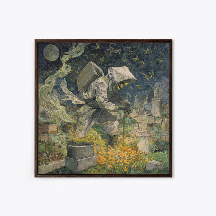 The Cemetery Beekeeper, Grotesque Carnival Art, Square Wall Art, Dark Halloween Decor, Canvas Print, Halloween Wall Art, Gothic Home Decor