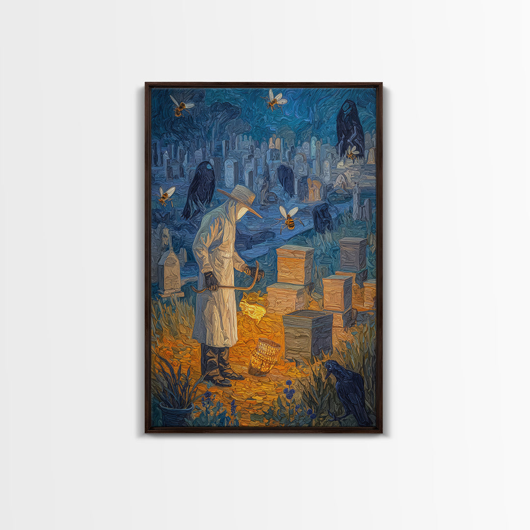 The Cemetery Beekeeper, Expressionist Gothic Art, Vertical Wall Art, Dark Fantasy Wall Art, Canvas Print, Halloween Wall Art
