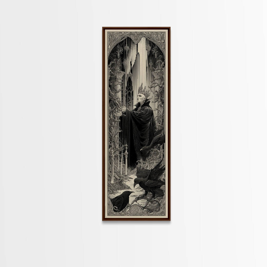 The Thorn-Crowned King, Gothic Engraving Art, Tall Narrow Wall Art, Dark Halloween Decor, Framed Canvas Print, Halloween Wall Art