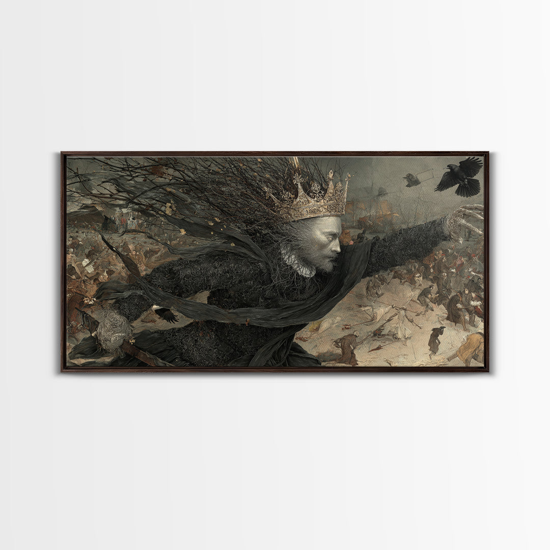 The Thorn-Crowned King, Northern Renaissance Horror, Wide Panoramic Art, Macabre Wall Art, Canvas Print, Halloween Wall Art