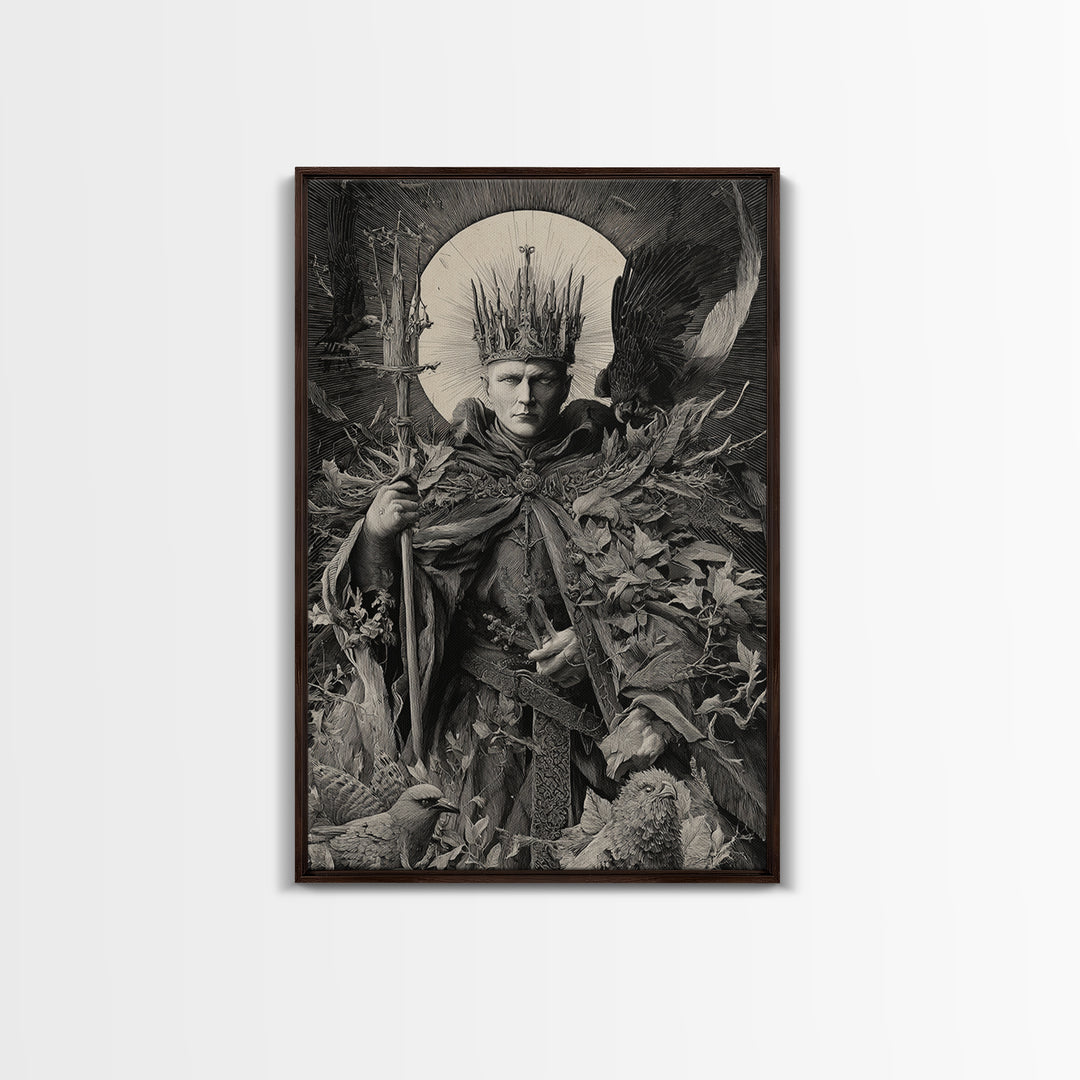 The Thorn-Crowned King, Renaissance Engraving Art, Vertical Wall Art, Dark Halloween Decor, Canvas Print, Halloween Wall Art