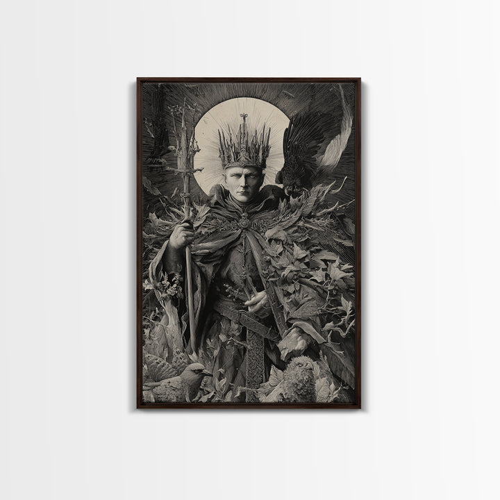 The Thorn-Crowned King, Renaissance Engraving Art, Vertical Wall Art, Dark Halloween Decor, Canvas Print, Halloween Wall Art