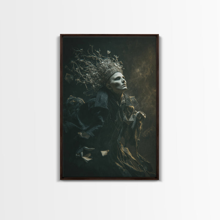 The Thorn-Crowned King, Gothic Nightmare Art, Vertical Wall Art, Dark Fantasy Wall Art, Framed Canvas Print, Halloween Wall Art