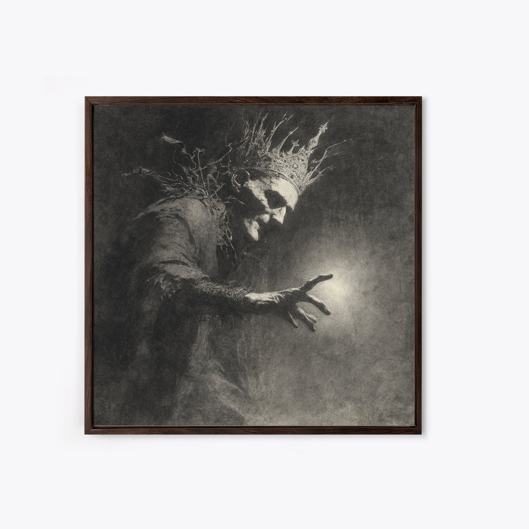 The Thorn-Crowned King, Symbolist Dream Art, Square Wall Art, Dark Halloween Decor, Canvas Print, Halloween Wall Art
