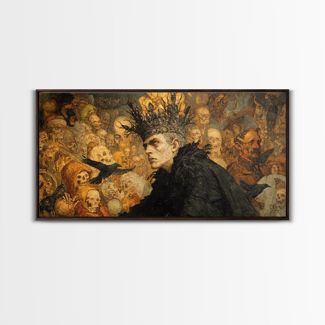The Thorn-Crowned King, Grotesque Carnival Art, Wide Panoramic Art, Dark Fantasy Wall Art, Framed Canvas Print, Halloween Wall Art