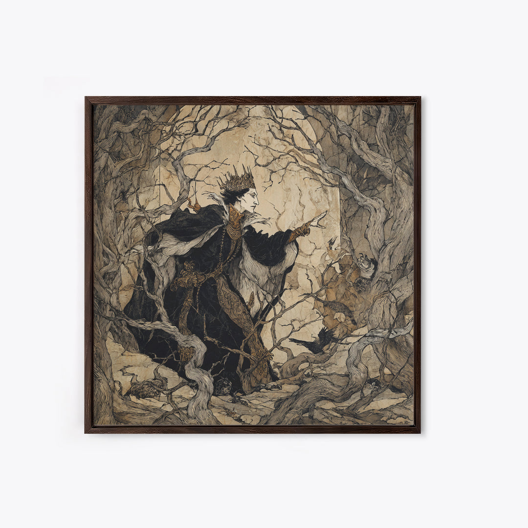The Thorn-Crowned King, Gothic Storybook Art, Square Wall Art, Macabre Wall Art, Canvas Print, Halloween Wall Art, Spooky Wall Decor