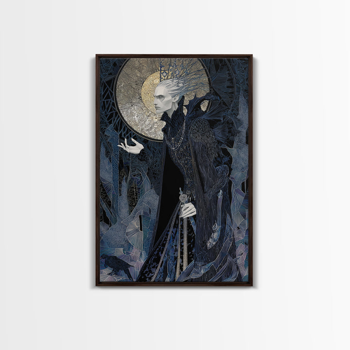 The Thorn-Crowned King, Stained Glass Gothic Art, Vertical Wall Art, Gothic Horror Wall Art, Framed Canvas Print, Halloween Wall Art