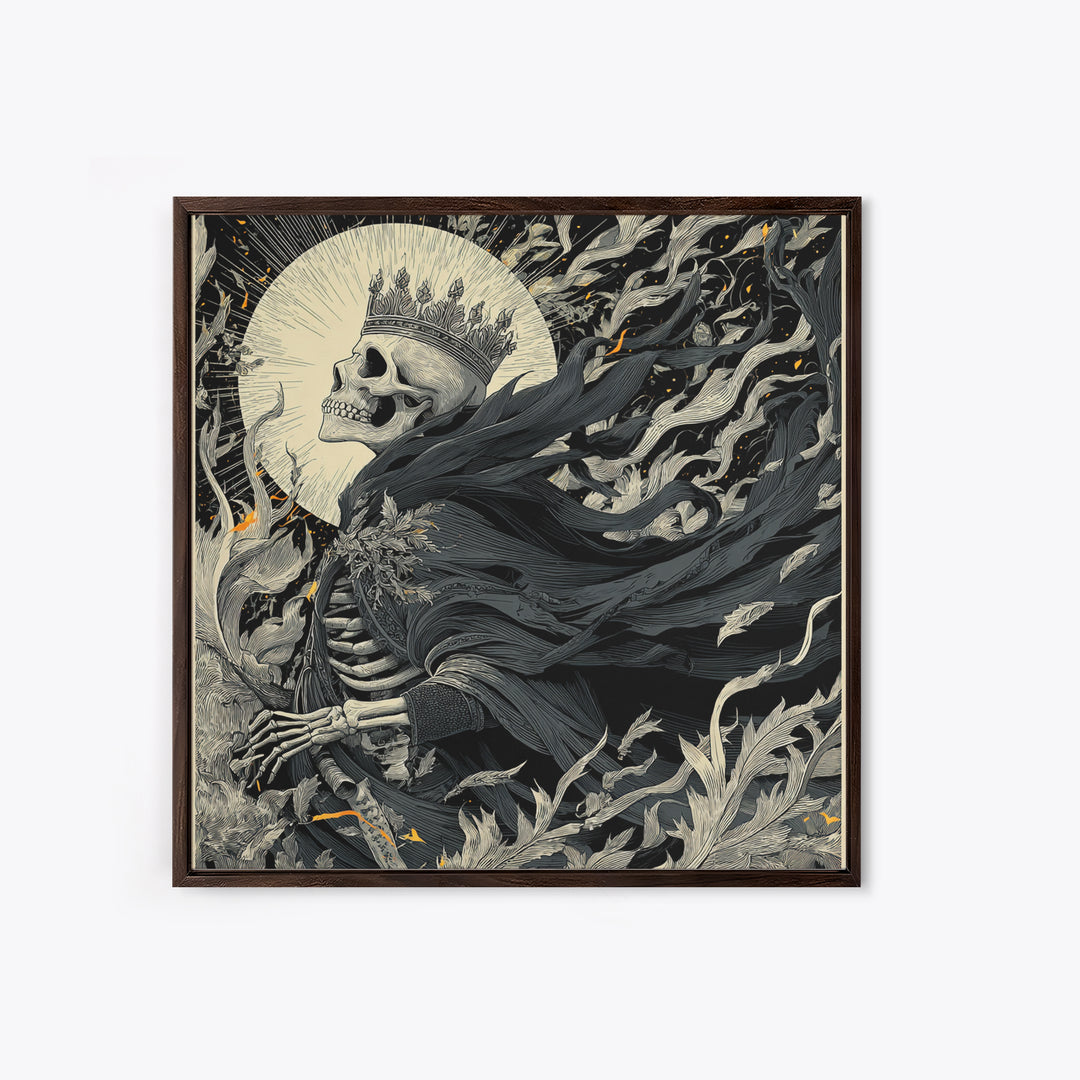 The Thorn-Crowned King, Macabre Folk Print Art, Square Wall Art, Gothic Horror Wall Art, Framed Canvas Print, Halloween Wall Art